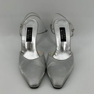 VTG 90s Stuart Weitzman Silver Slingback Heels Retro Chic Aesthetic SZ 10.5